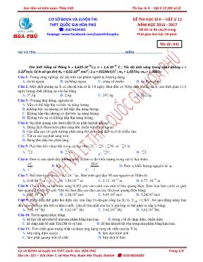 Đề thi học kỳ II môn Vật lý Lớp 12 - Mã đề 041 - Năm học 2016-2017